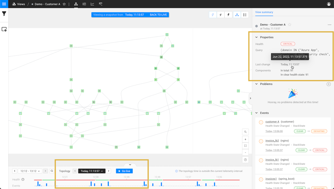 Click a timestamp to jump to that specific topology time