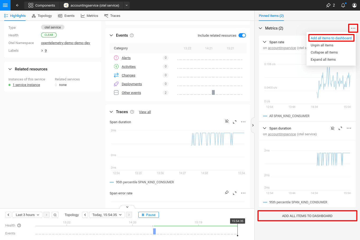 Adicionando todos os itens fixados